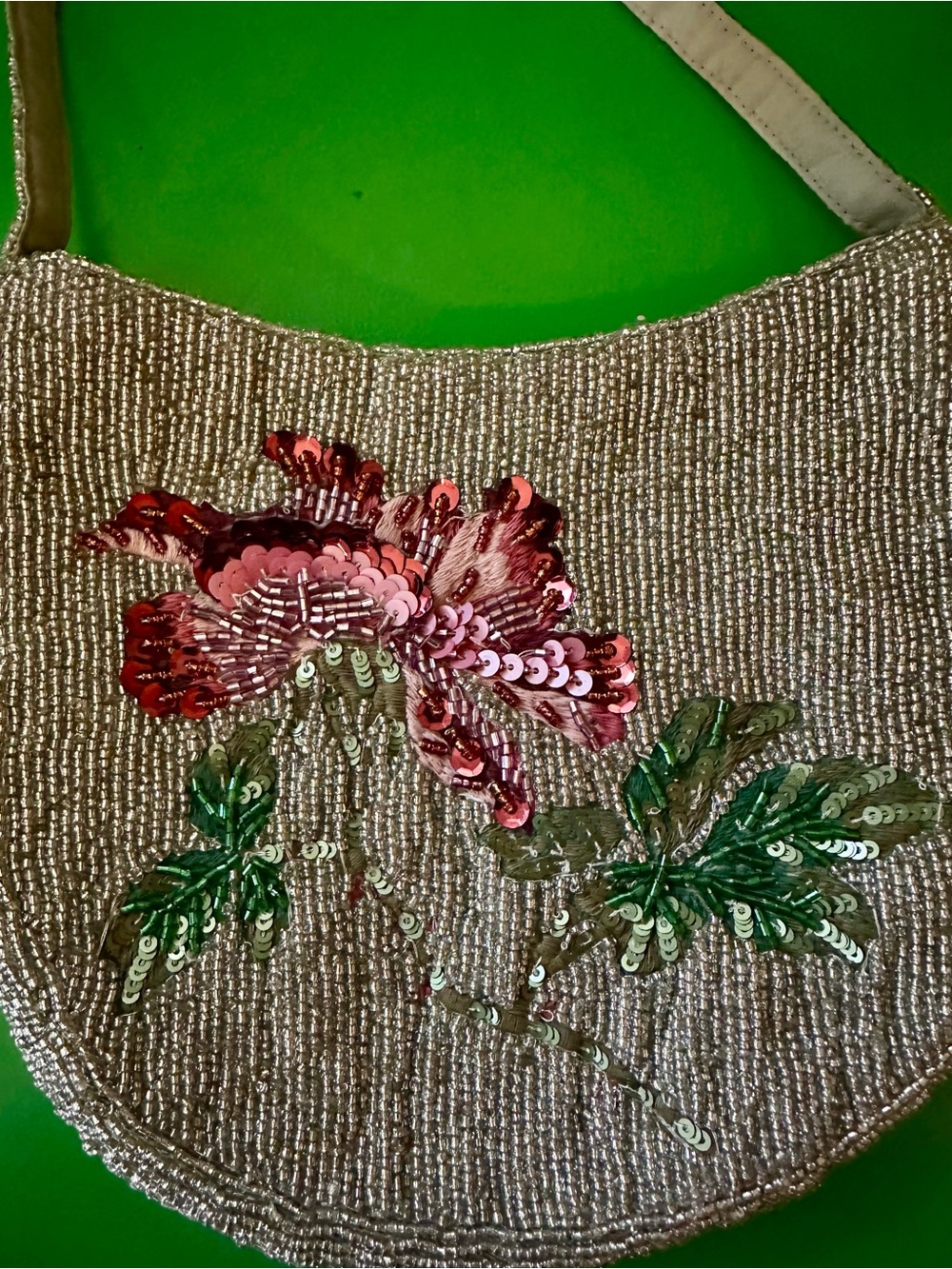 Zara Silver Beaded Shoulder Bag with Pink & Green Hummingbird Sequin - Picture 2 of 7